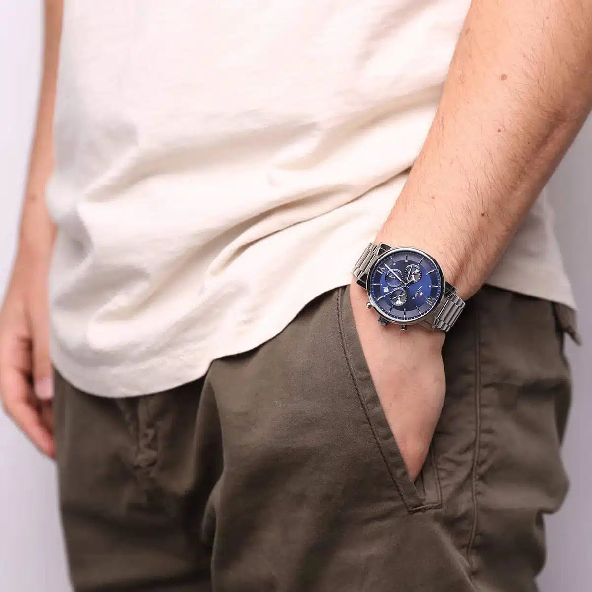 Tommy Hilfiger Evan Chronographe Cadran Bleu Bracelet En Acier Argenté Montre Pour Homme - 1710409
