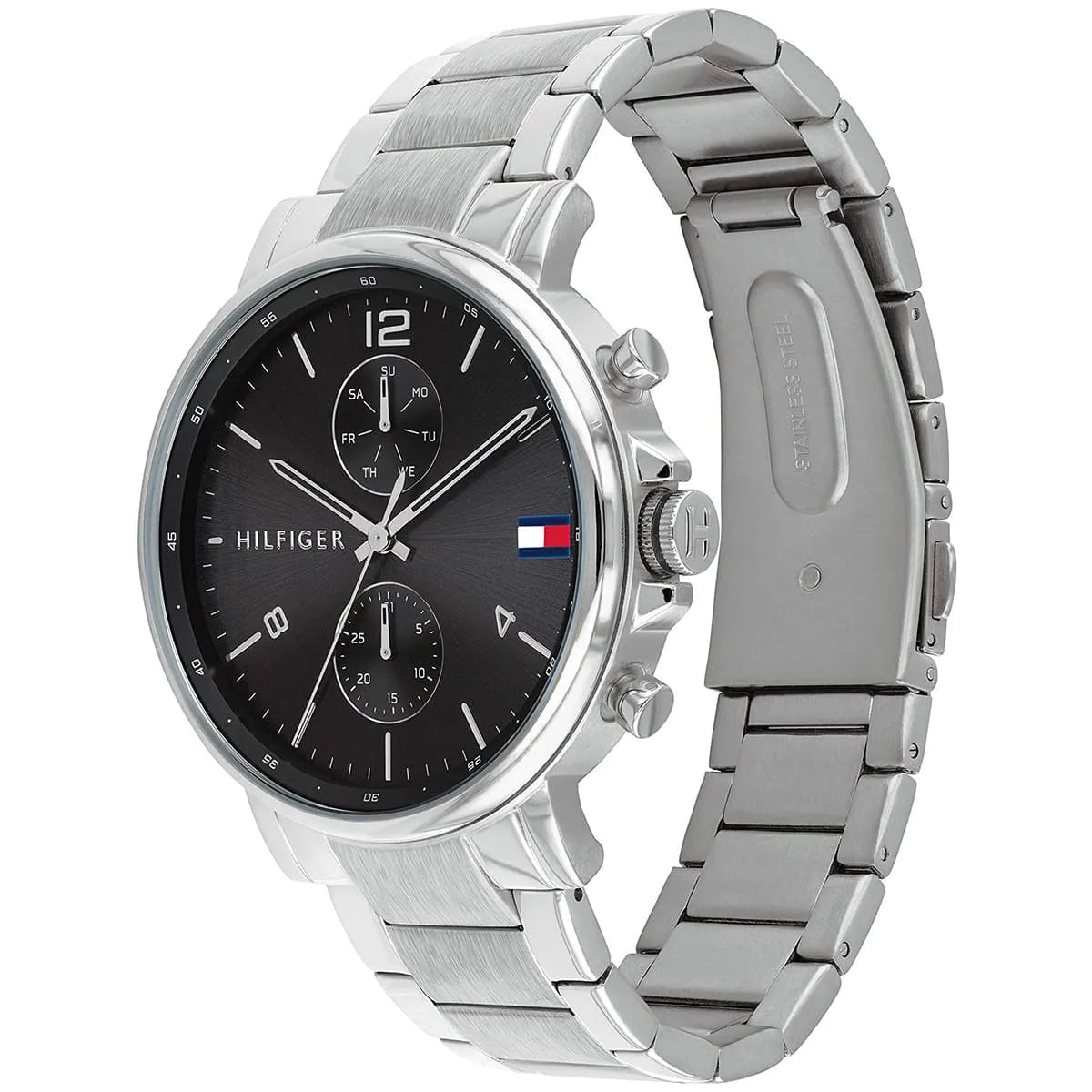 Montre Tommy Hilfiger Daniel avec cadran noir et bracelet en acier argenté 1710413