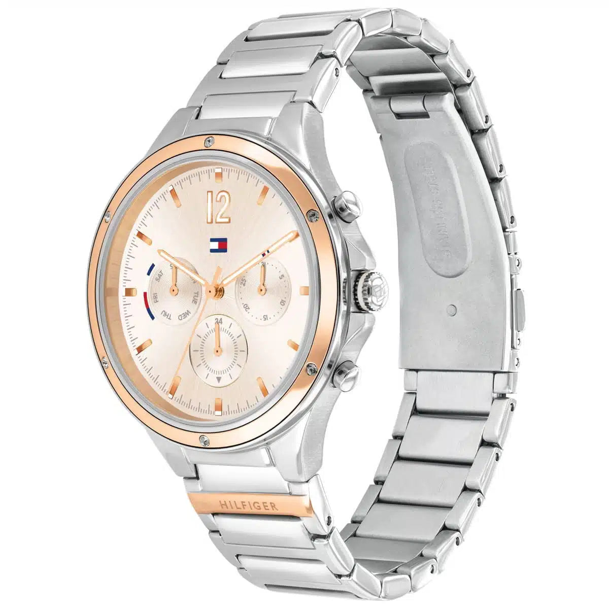Montre Tommy Hilfiger Eve chronographe à quartz avec cadran rose et bracelet en acier argenté 1782279