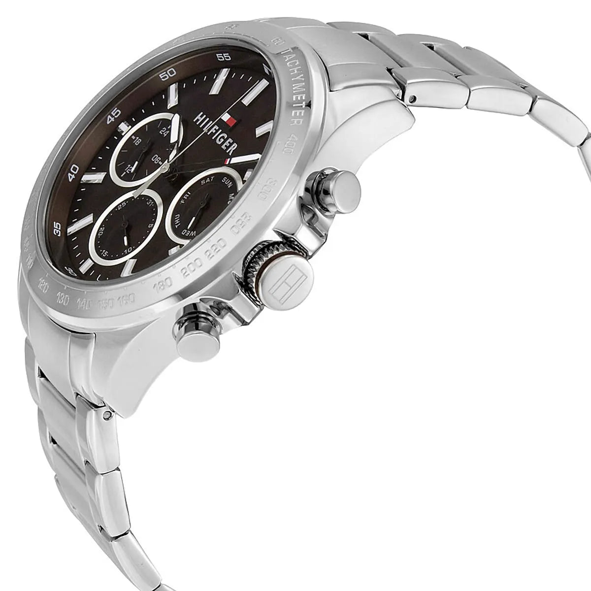 Montre Tommy Hilfiger Hudson chronographe à quartz avec cadran marron et bracelet en acier argenté 1791229