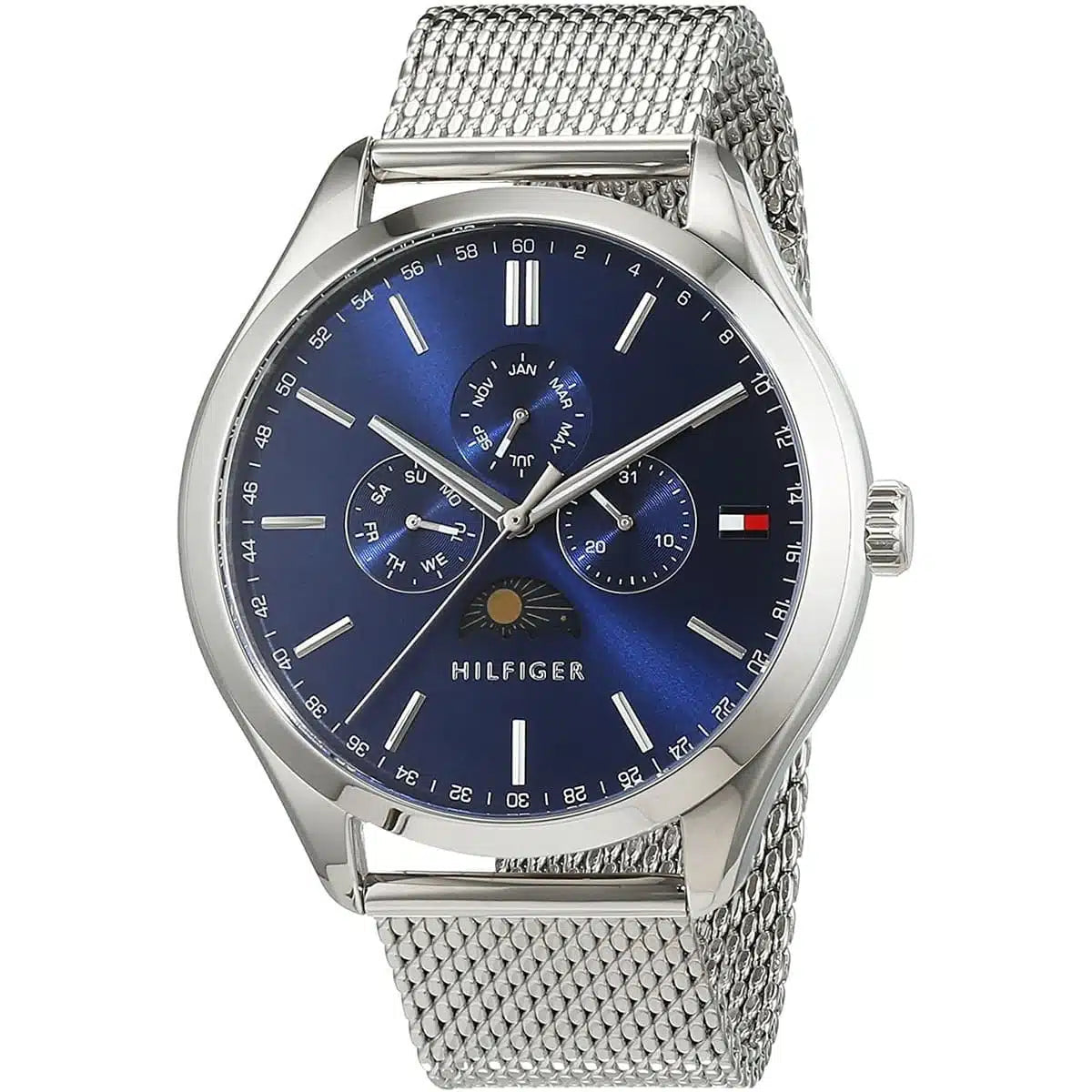 Tommy Hilfiger Oliver Quartz Cadran bleu Montre bracelet en maille argentée 1791302