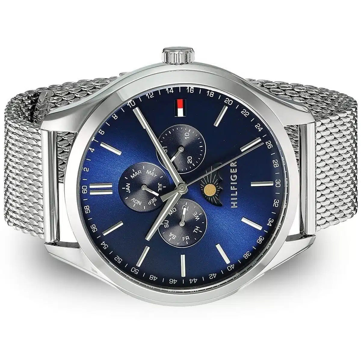 Tommy Hilfiger Oliver Quartz Cadran bleu Montre bracelet en maille argentée 1791302
