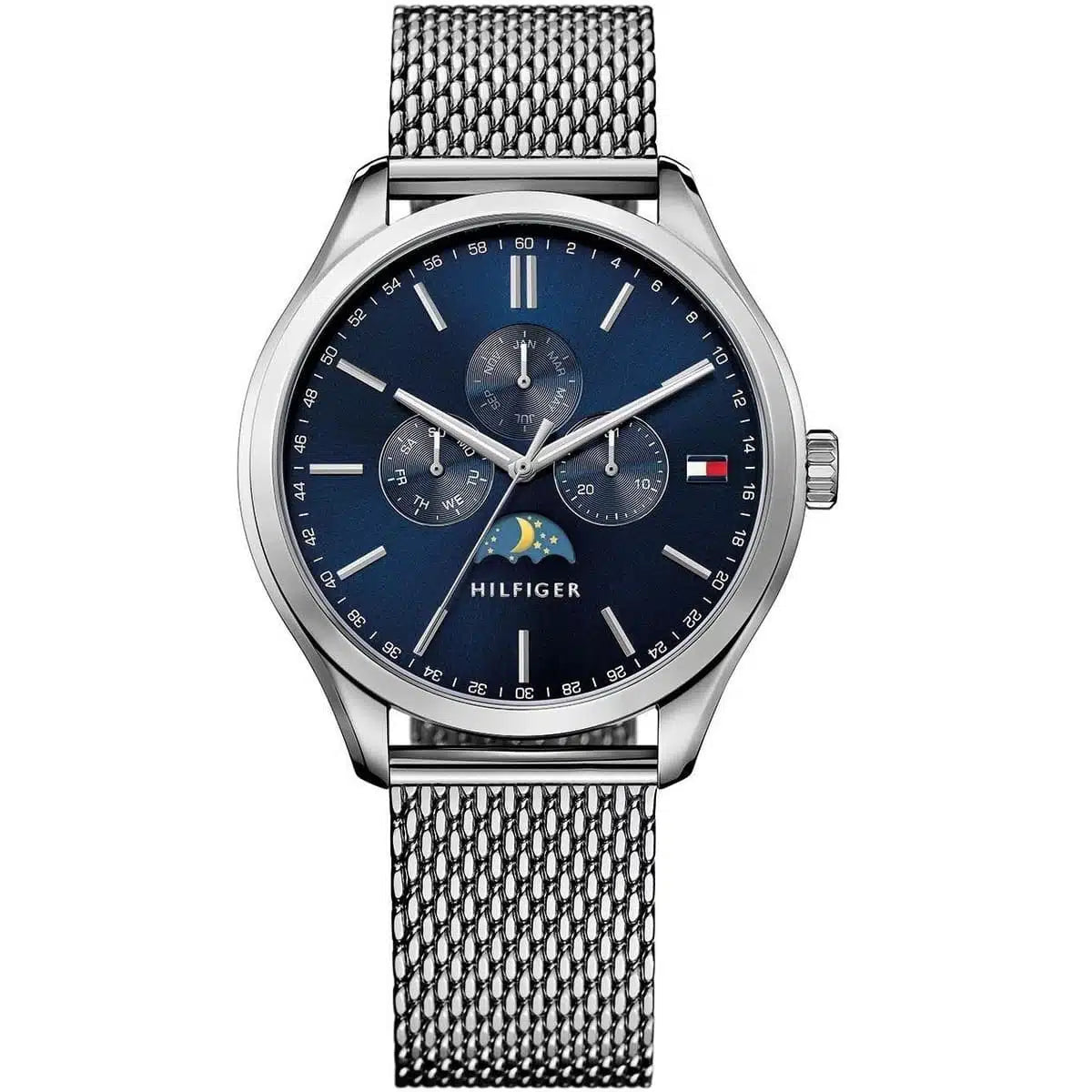 Tommy Hilfiger Oliver Quartz Cadran bleu Montre bracelet en maille argentée 1791302