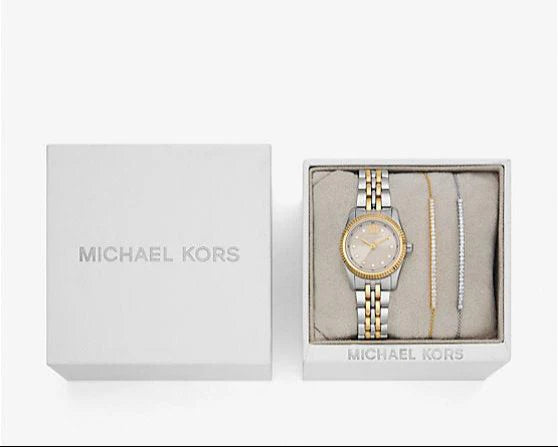 Montre Michael Kors Lexington à trois aiguilles avec cadran argenté et bracelet en acier bicolore pour femme - MK4815