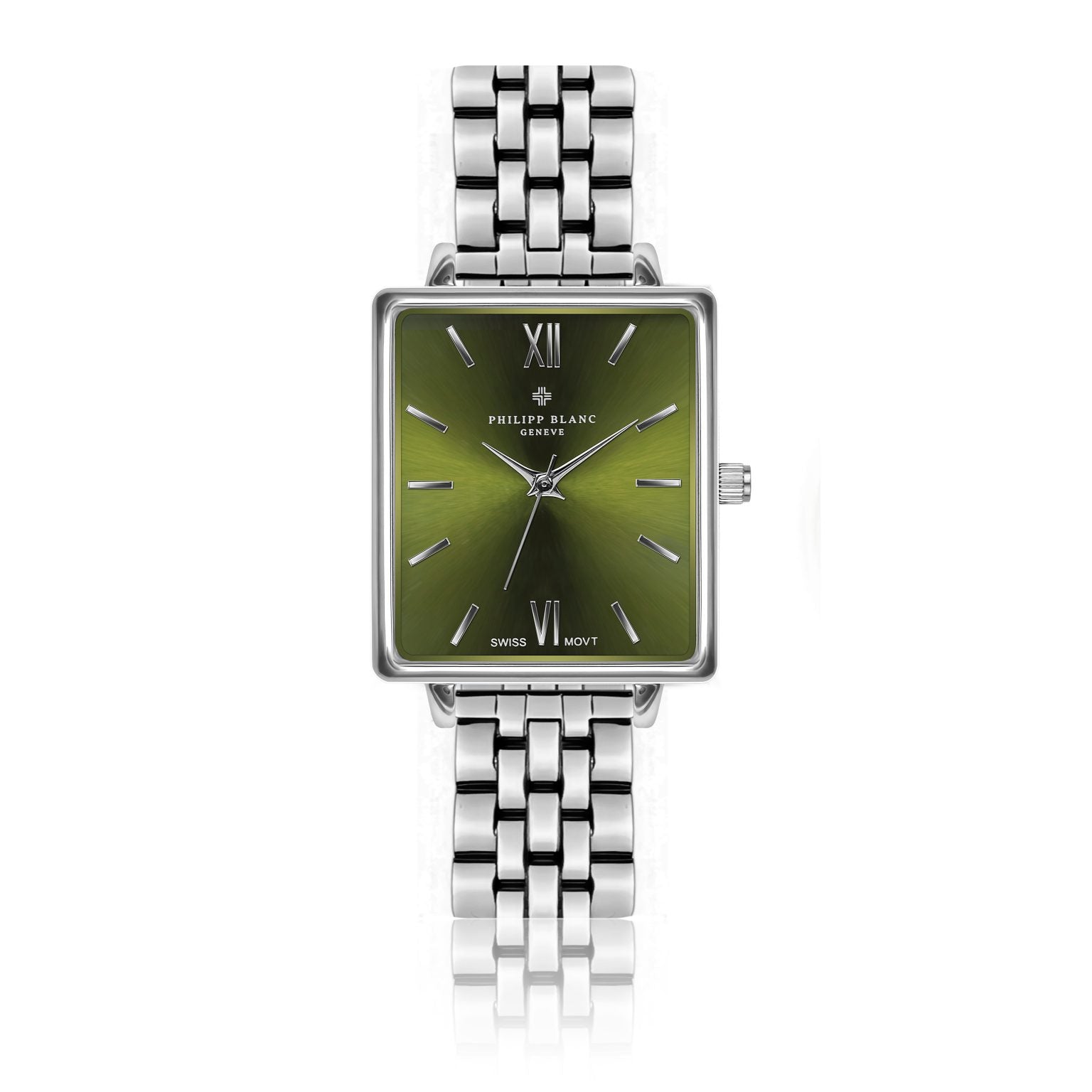 Montre à quartz en acier Argenté et vert