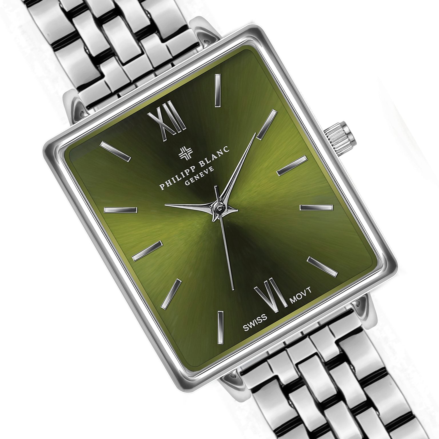 Montre à quartz en acier Argenté et vert