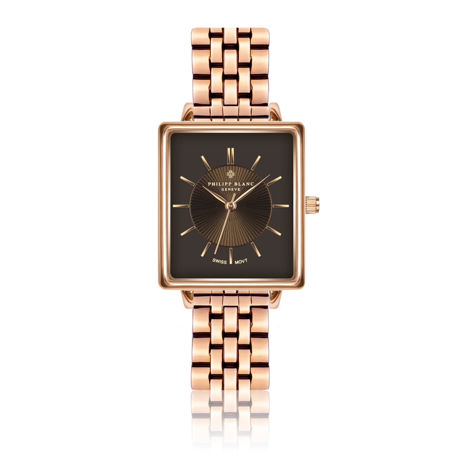 Montre à quartz en acier Doré rose et noir