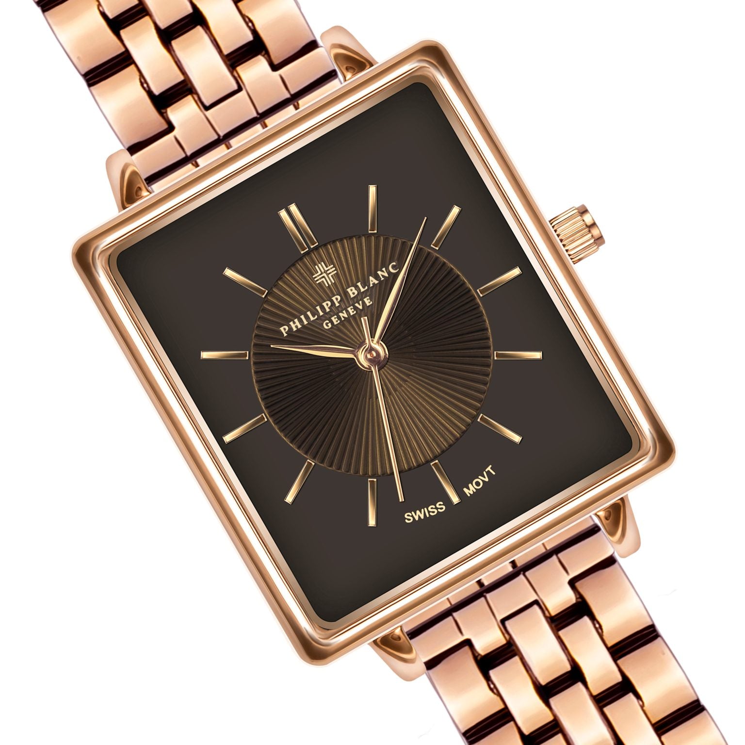Montre à quartz en acier Doré rose et noir