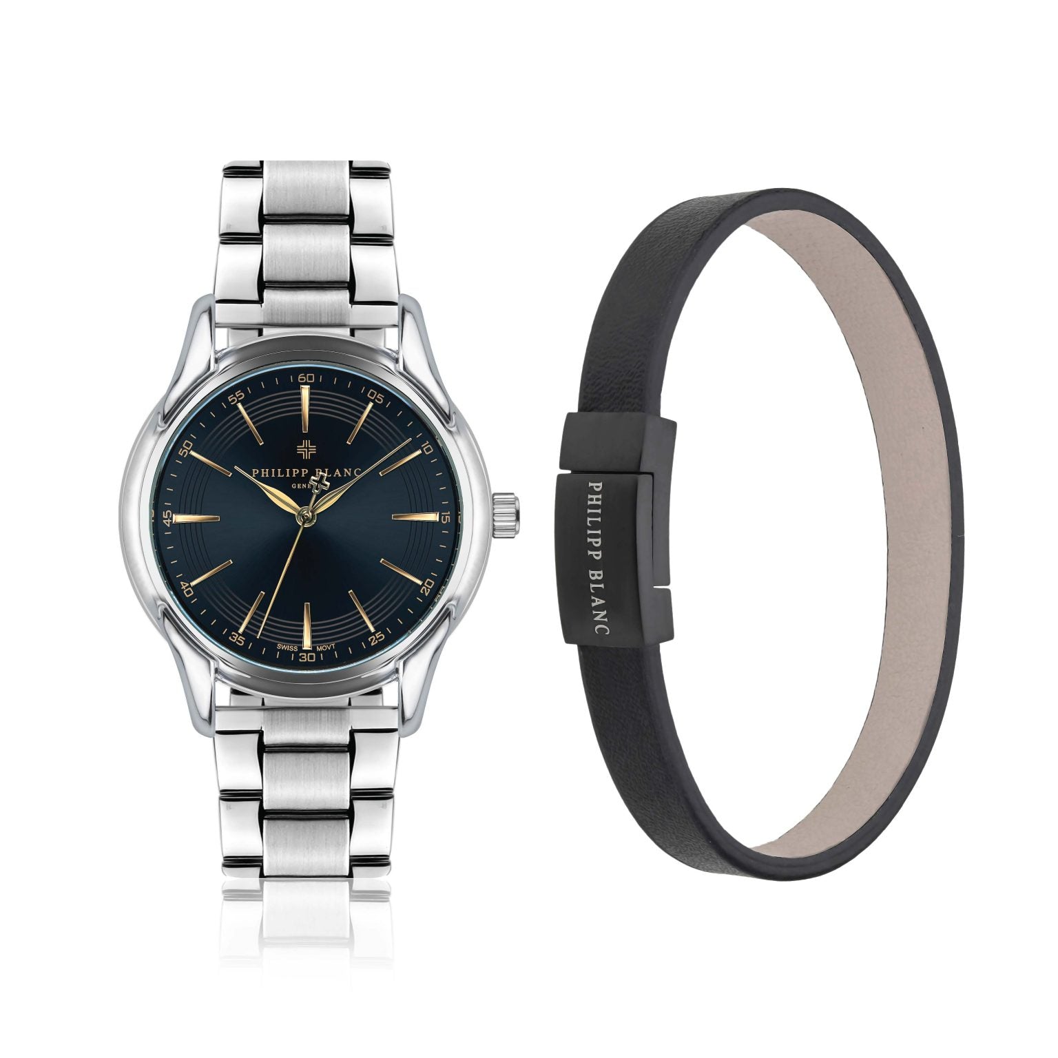 Coffret montre à quartz en acier et bracelet en cuir SPC9-1
