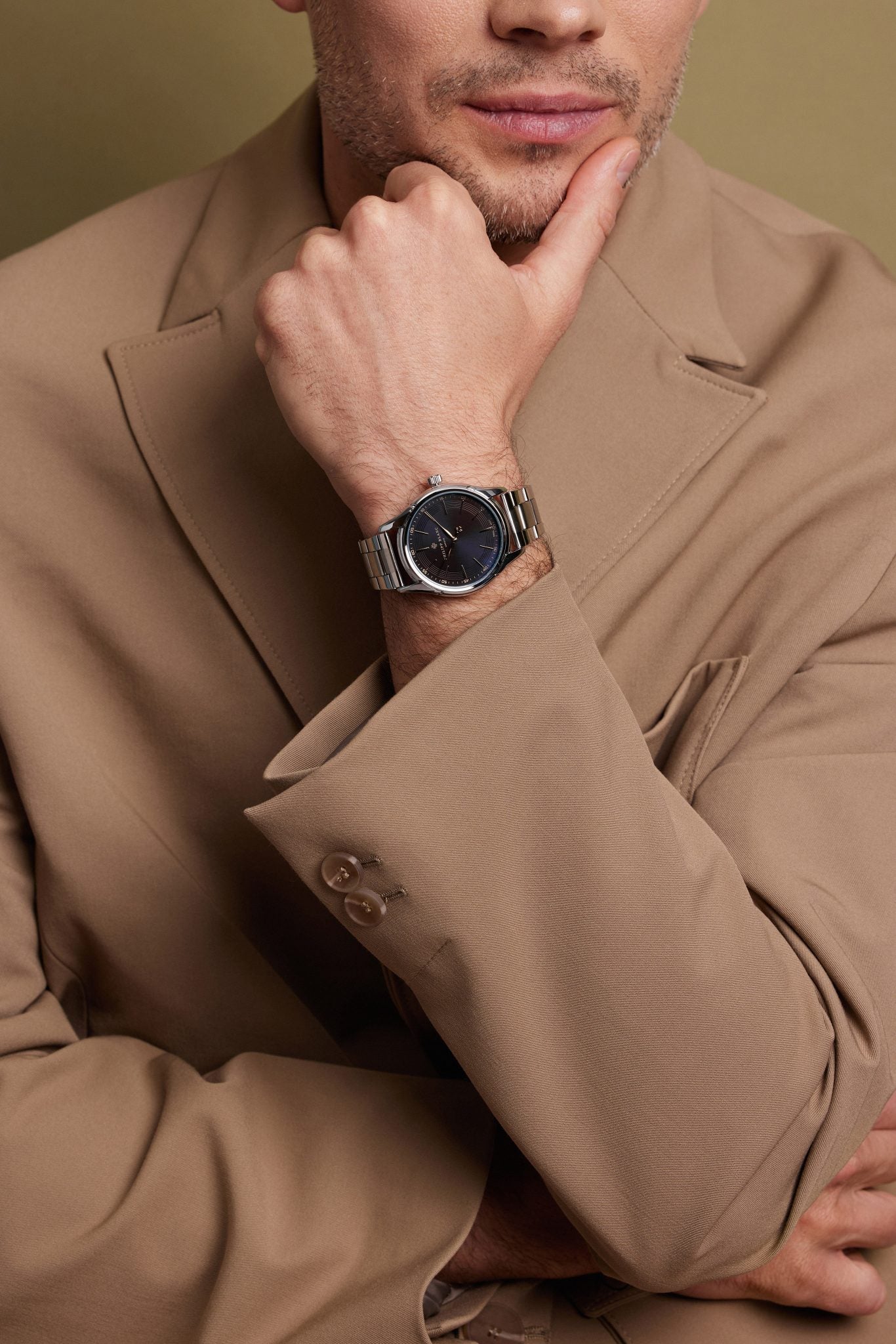 Coffret montre à quartz en acier et bracelet en cuir SPC9-1