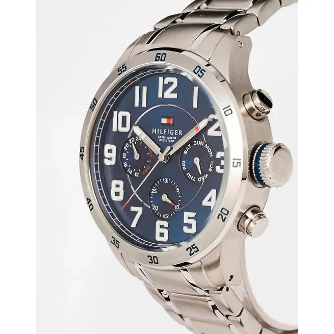 Montre chronographe Tommy Hilfiger Trent pour homme avec cadran bleu et bracelet en acier argenté