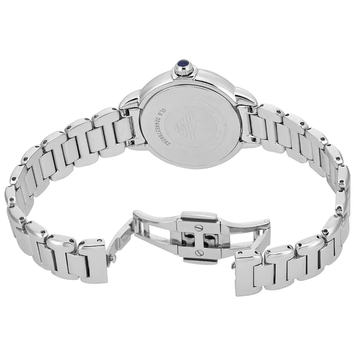 Montre Emporio Armani Gianni T-Bar pour femme, cadran bleu et bracelet en acier argenté - AR11627