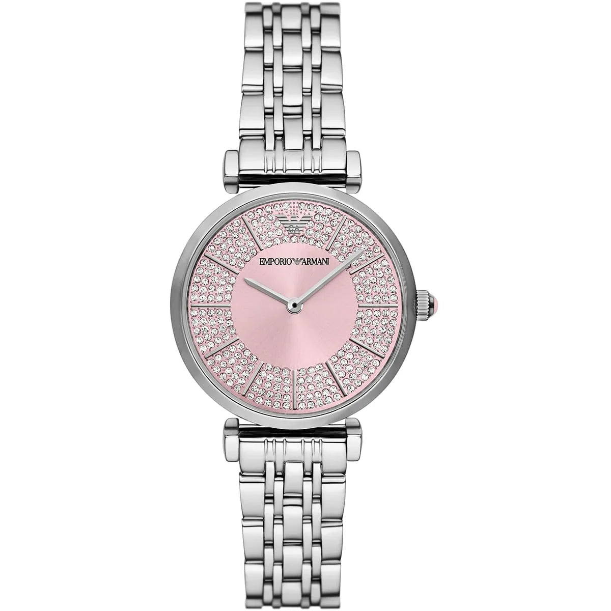 Montre Emporio Armani Gianni T-Bar pour femme, cadran rose et bracelet en acier argenté - AR11686