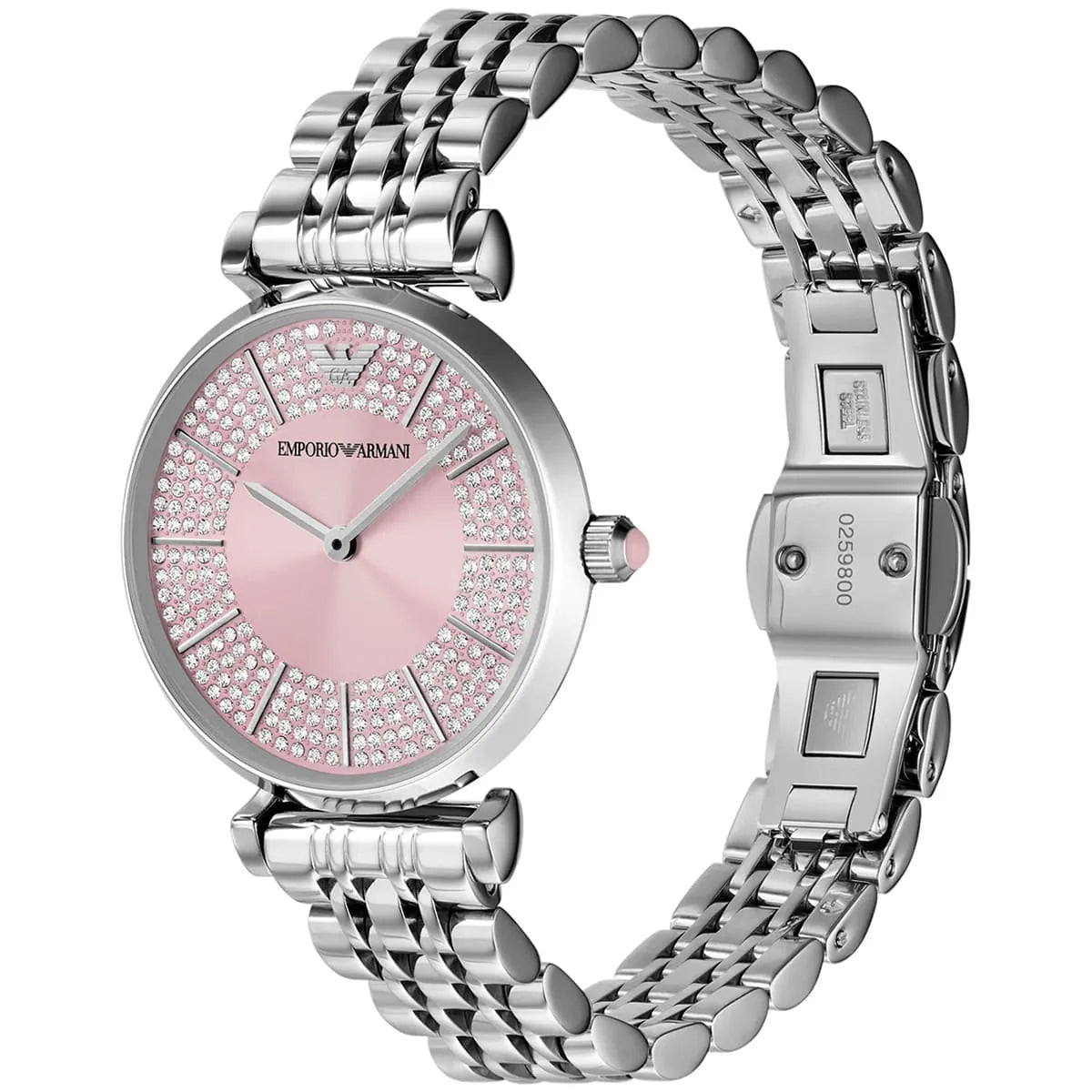 Montre Emporio Armani Gianni T-Bar pour femme, cadran rose et bracelet en acier argenté - AR11686