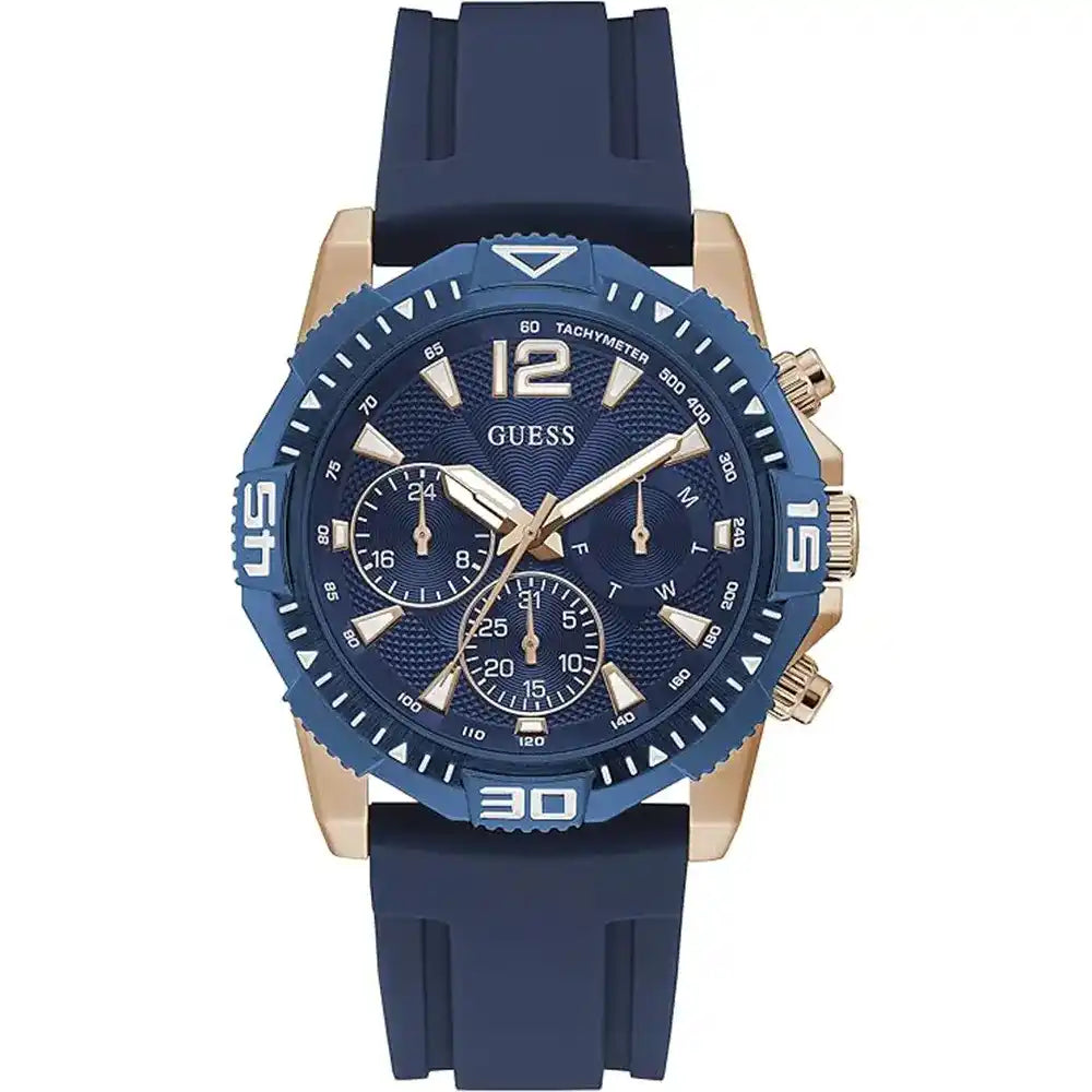 Montre Homme Guess GW0211G4 Cadran bleu bracelet en silicone bleu multifonction Guess
