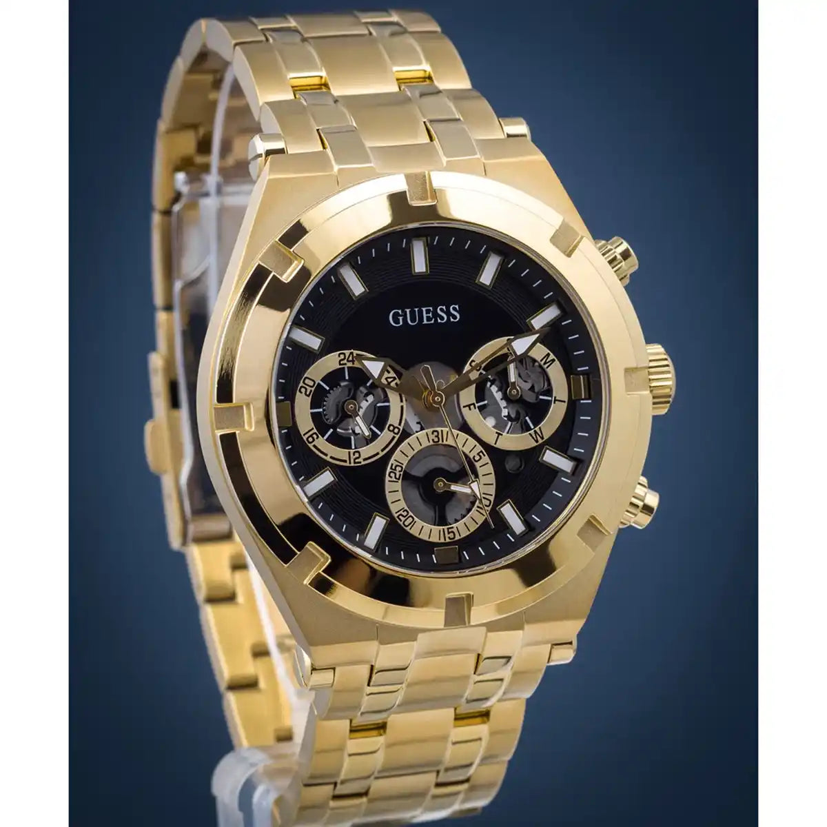 Montre Homme Guess Doré 44mm Boîtier GW0260G2 Cadran Noir Bracelet en Acier Inoxydable Doré Multifonction Guess