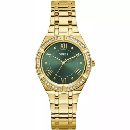 Montre Femme Guess Cosmo GW0033L8 bracelet acier doré cadran vert