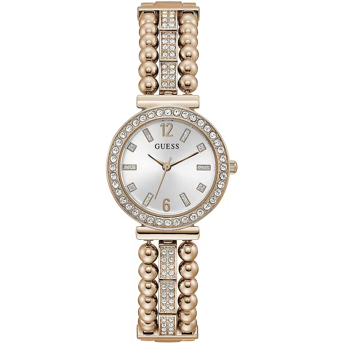 Montre Guess Gala Diamonds avec cadran argenté et bracelet en acier doré pour femme GW0401L3