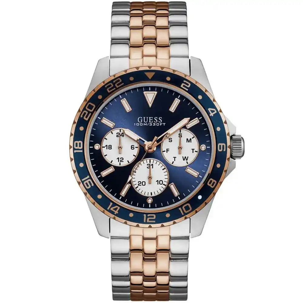 Montre Homme Guess Odyssey W1107G3 cadrdan bleu avec braclet bicolor or rose et argent Guess