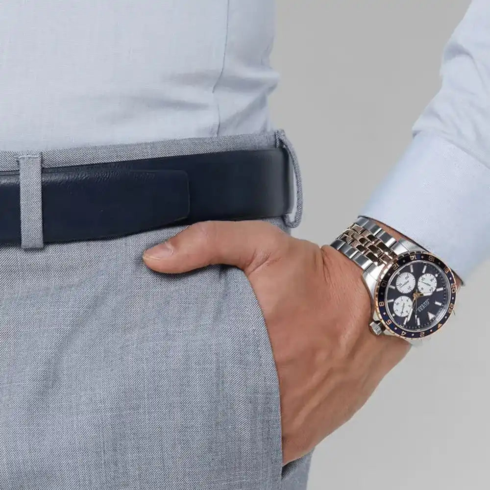 Montre Homme Guess Odyssey W1107G3 cadrdan bleu avec braclet bicolor or rose et argent Guess