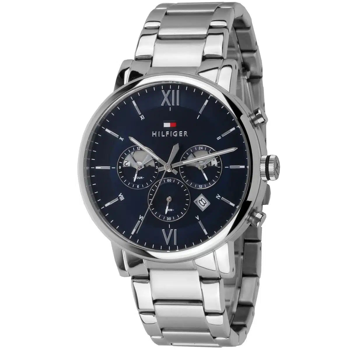 Tommy Hilfiger Evan Chronographe Cadran Bleu Bracelet En Acier Argenté Montre Pour Homme - 1710409