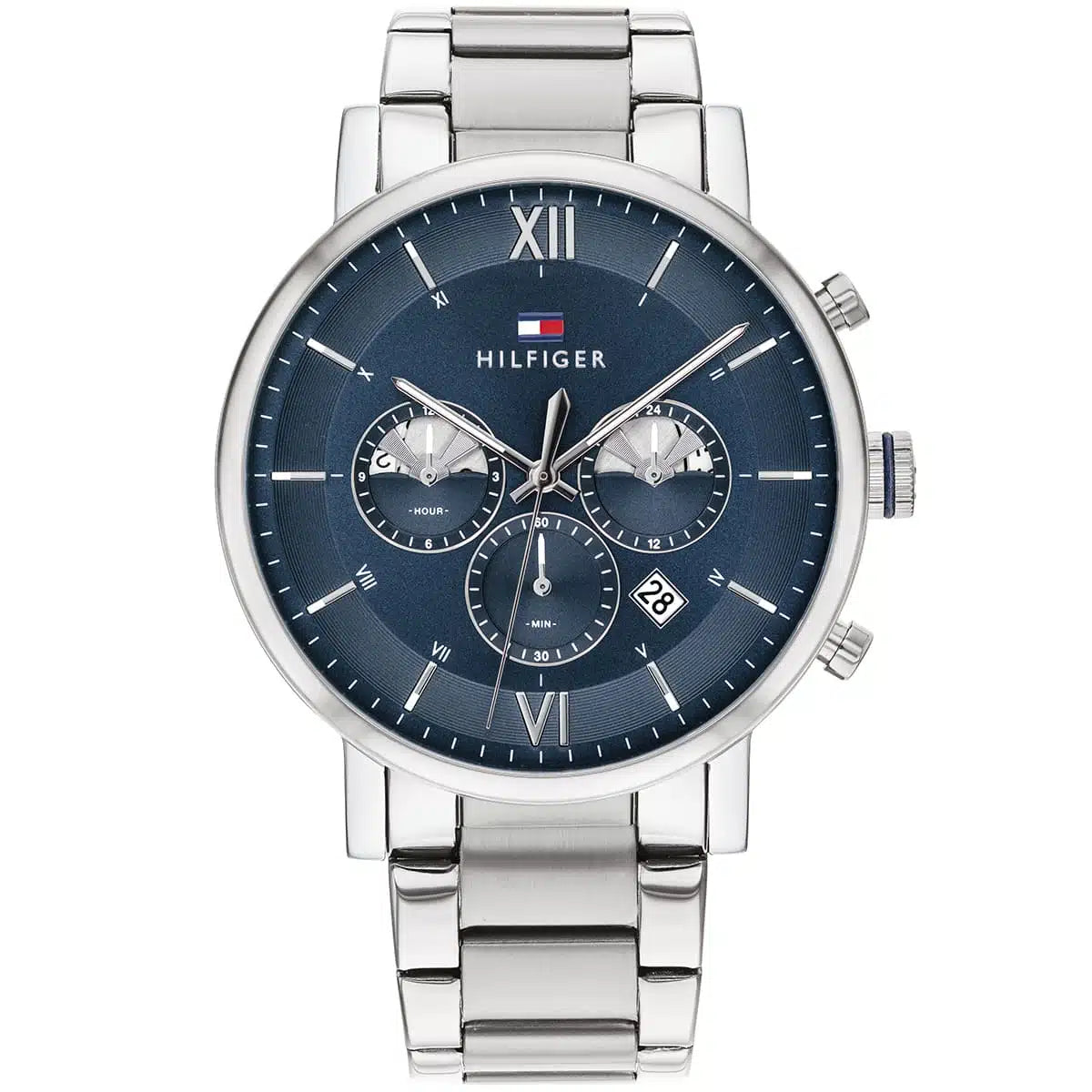 Tommy Hilfiger Evan Chronographe Cadran Bleu Bracelet En Acier Argenté Montre Pour Homme - 1710409