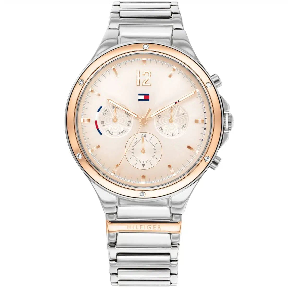Montre Tommy Hilfiger Eve chronographe à quartz avec cadran rose et bracelet en acier argenté 1782279