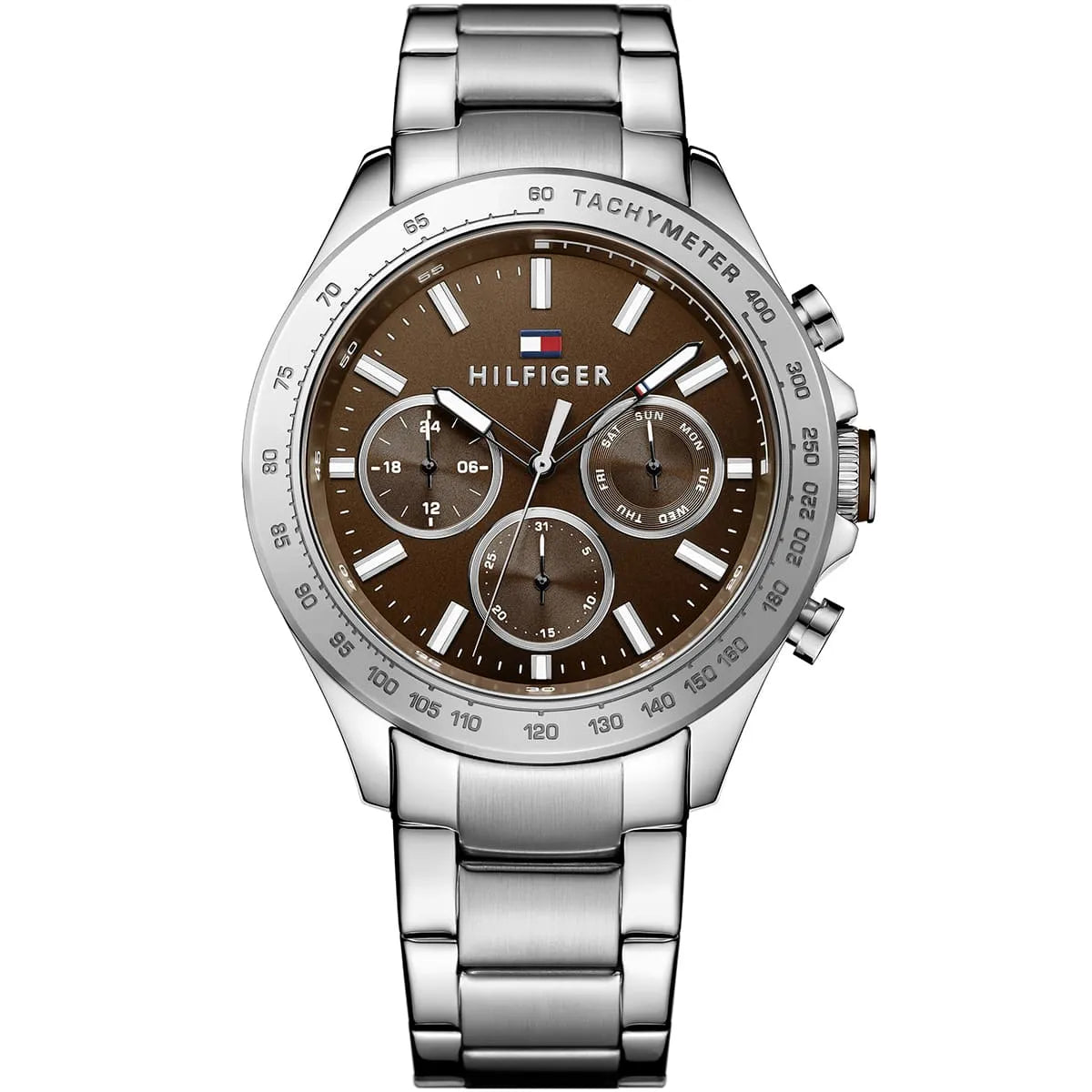Montre Tommy Hilfiger Hudson chronographe à quartz avec cadran marron et bracelet en acier argenté 1791229