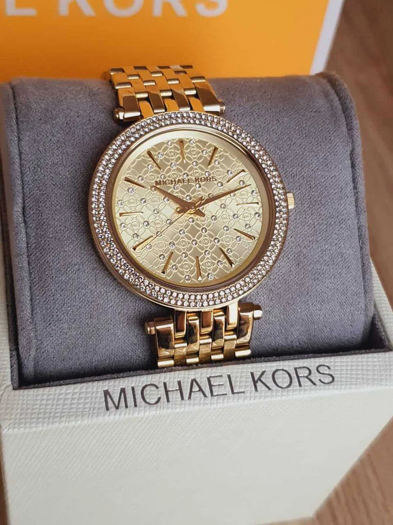 Montre Michael Kors MK3398 Acier Doré Jaune et Lunette Sertie de Strass Michael Kors