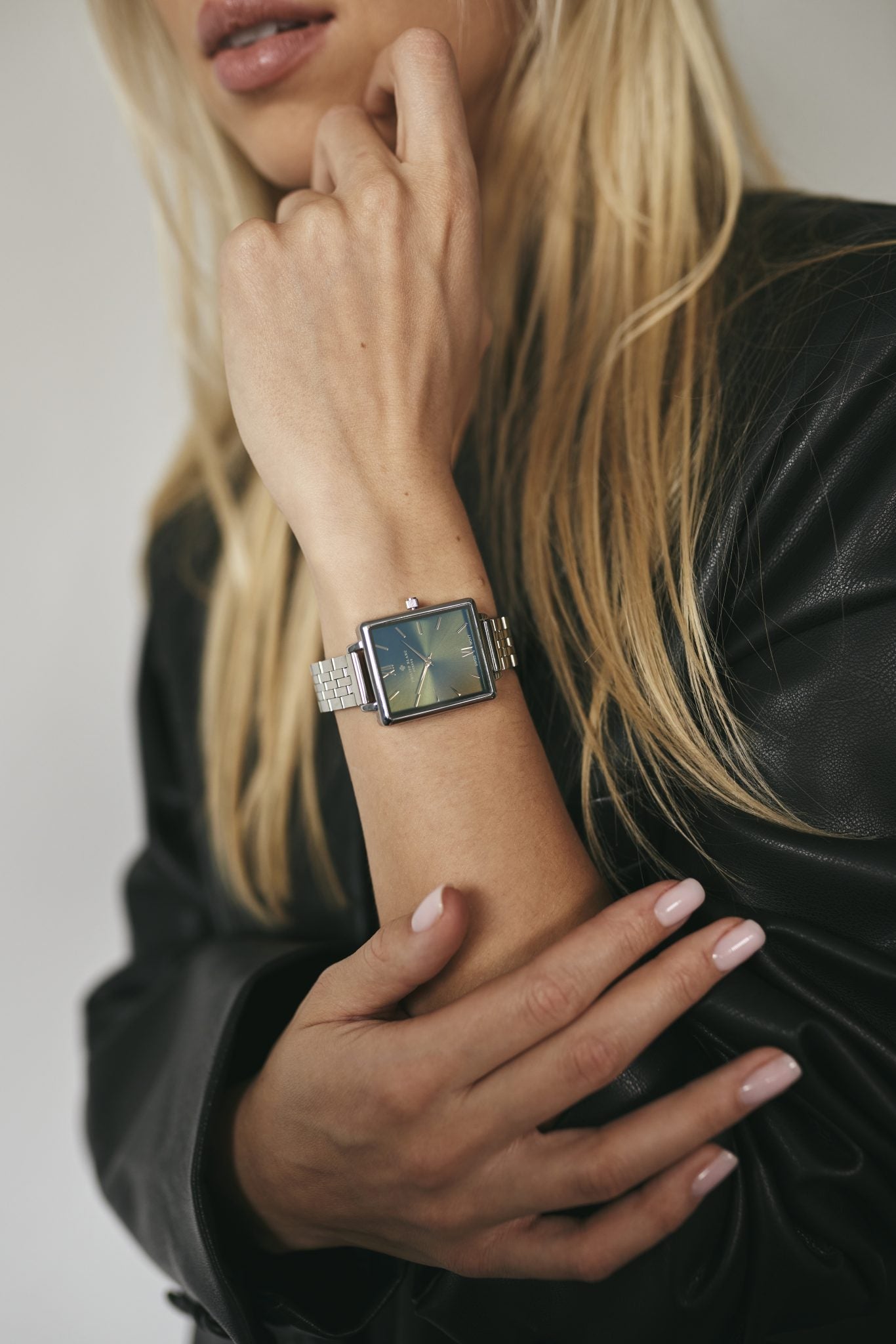 Montre à quartz en acier Argenté et vert