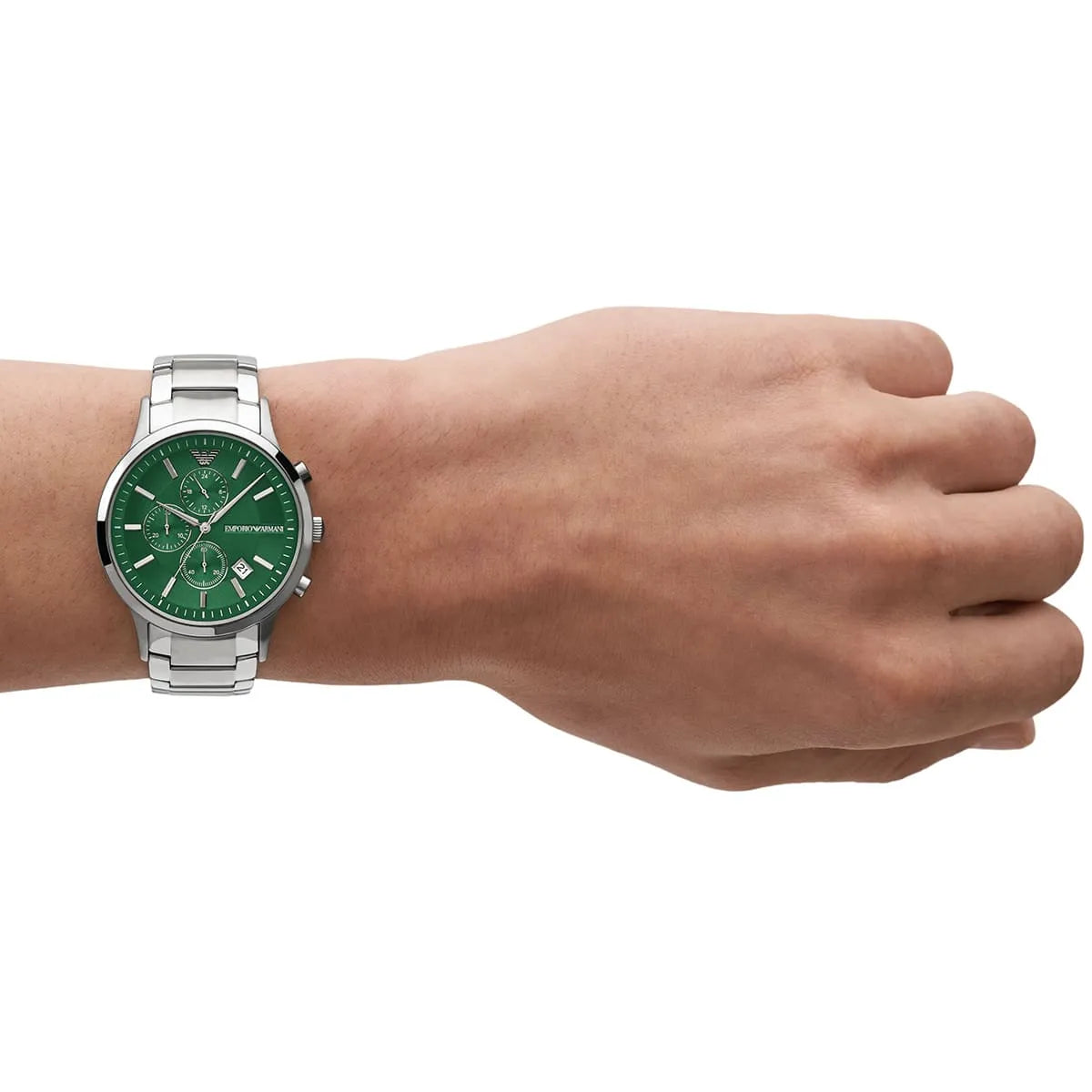 Montre Emporio Armani Renato chronographe cadran vert bracelet en acier argenté pour homme - AR11507 Emporio Armani
