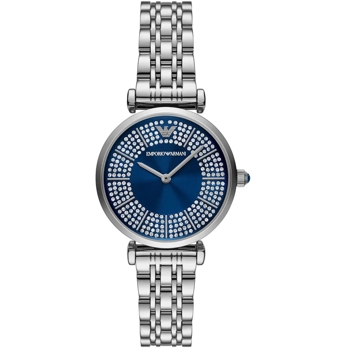Montre Emporio Armani Gianni T-Bar pour femme, cadran bleu et bracelet en acier argenté - AR11627