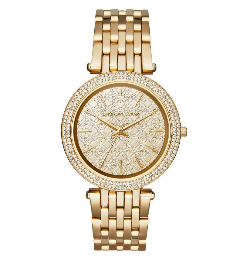 Montre Michael Kors MK3398 Acier Doré Jaune et Lunette Sertie de Strass