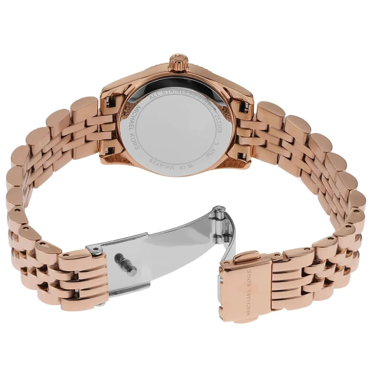 Montre Michael Kors Lexington à trois aiguilles avec cadran en or rose et bracelet en acier or rose pour femme - MK4739