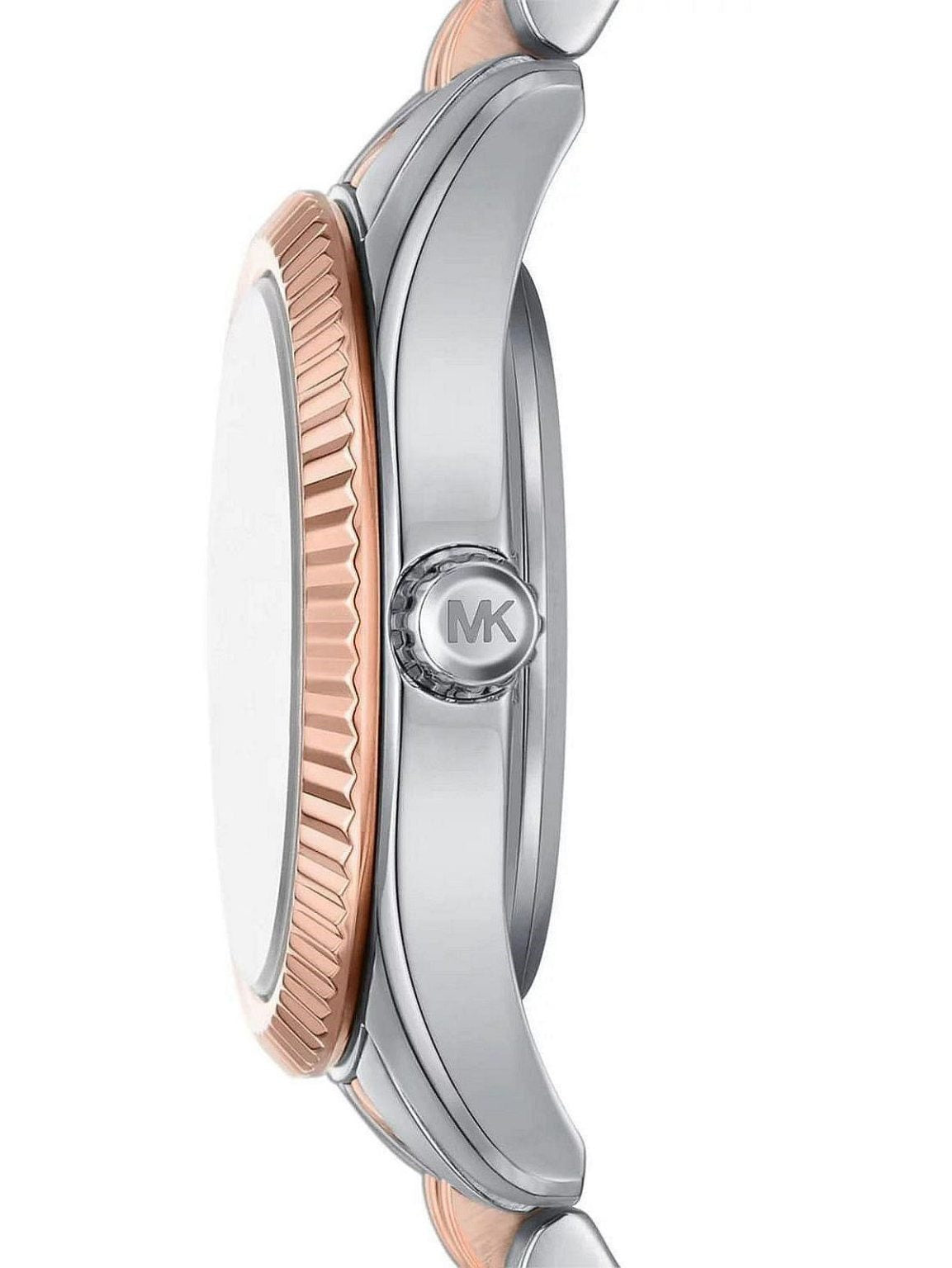 Montre Michael Kors Lexington à trois aiguilles avec cadran blanc et bracelet en acier bicolore 4817
